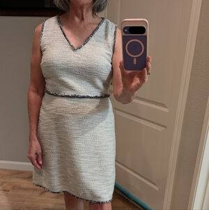 LOFT Cream and Navy Trim Dress, Size 8